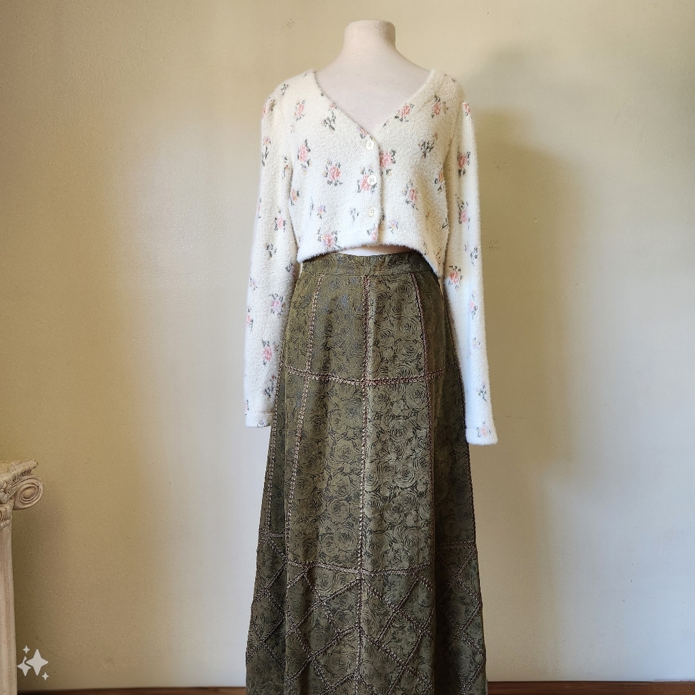 S.M.H Green Leather Midi Skirt